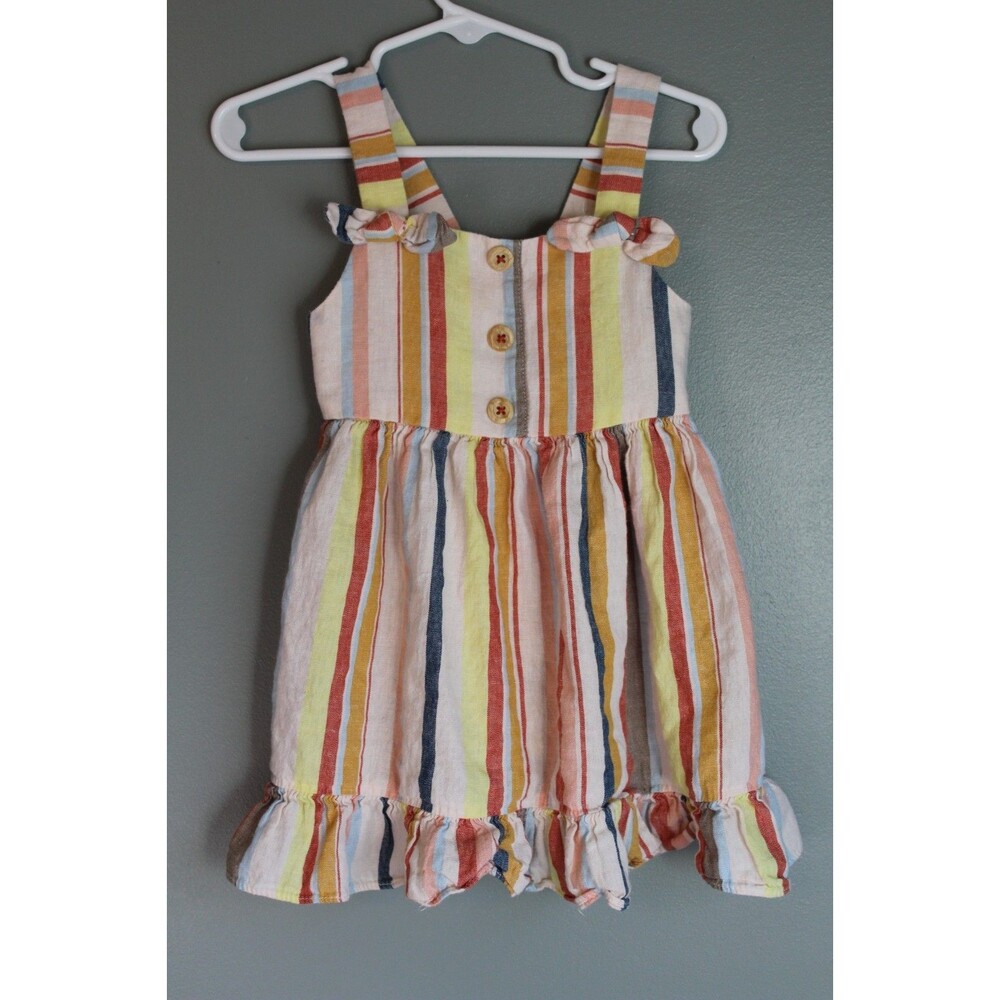 Goodlad Girls Dress Striped 3t Sleeveless Ruffle Bow Buttons Spring Easter